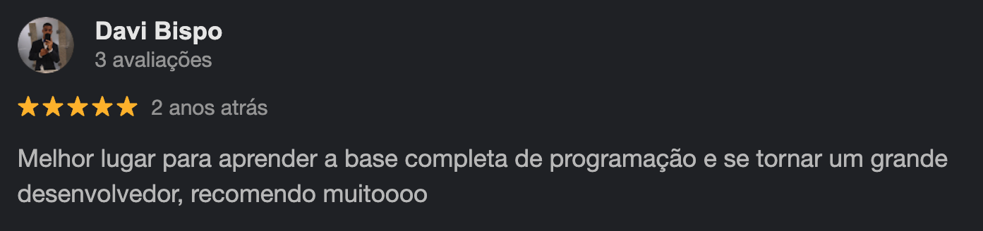 Avaliação de Davi Bispo: melhor lugar para aprender a base completa de programação e se tornar um grande desenvolvedor